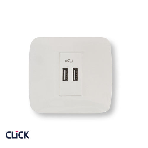 שקע USB 2.4A CLICK כפול לקופסא עגולה (55) מתח/זרם 230/16A בצבע לבן FETAYA