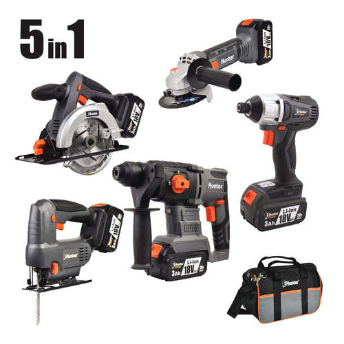 סט 5 כלים 18V + שתי סוללות 3.0AH Hunter