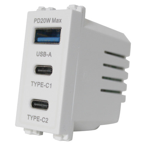שקע USB 2.1A מהיר + TYPE C 3.0A 1 מודול בצבע לבן FETAYA