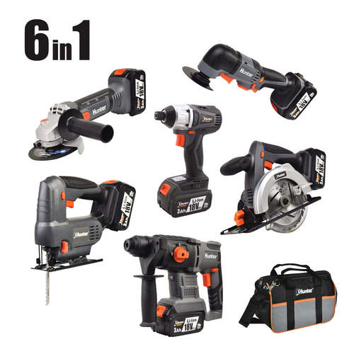 סט 6 כלים 18V + שלוש סוללות 3.0AH Hunter