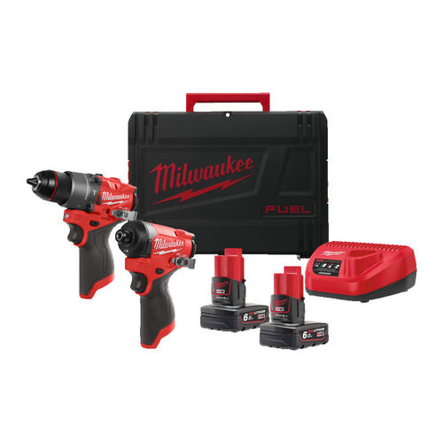 סט 12V מברגות אימפקט + מברגה/מקדחה + שתי סוללות 4AH Milwaukee