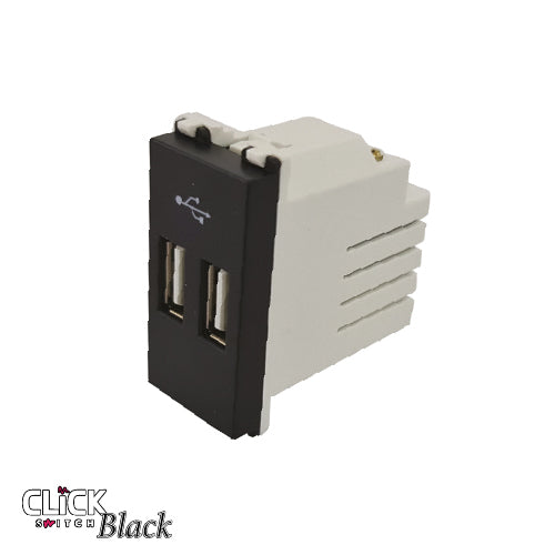 שקע CLICK USB כפול מודול 1 בצבע שחור מט FETAYA