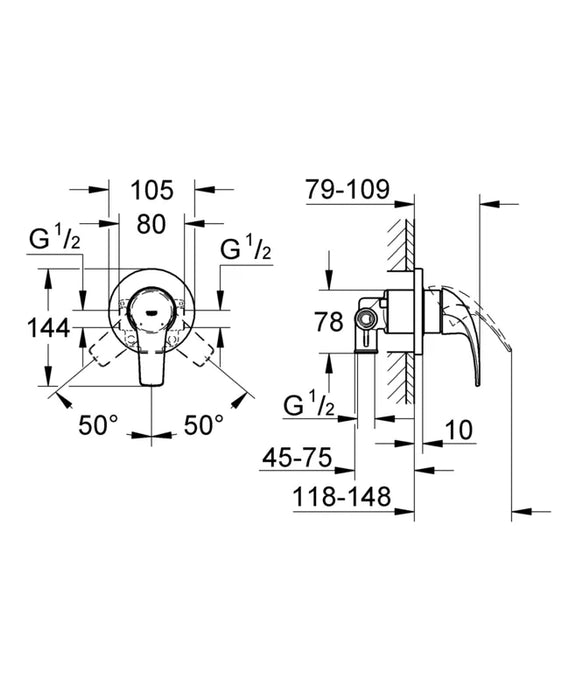 אינטרפוץ 3 דרך אובלי BAUCURVE כרום ניקל GROHE