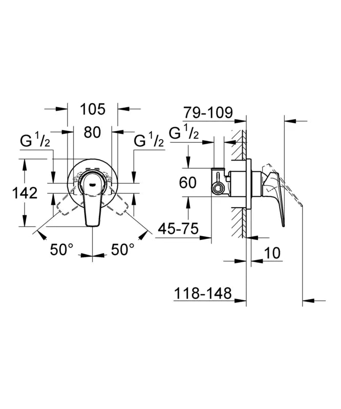 אינטרפוץ 3 דרך אובלי BAUFLOW כרום ניקל GROHE - תמונה 2