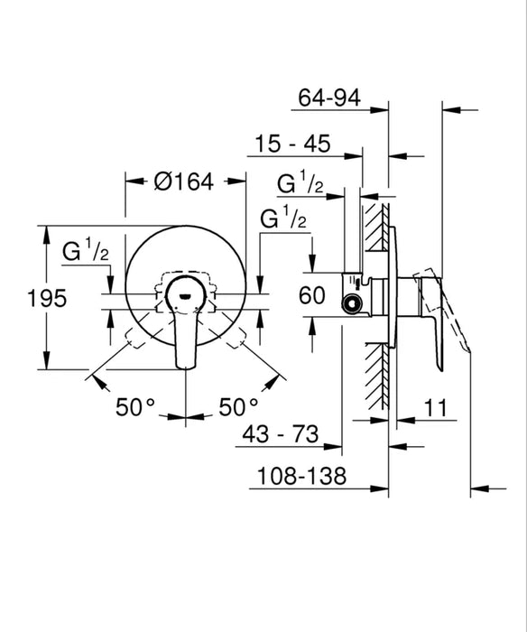 אינטרפוץ 3 דרך START כרום ניקל GROHE