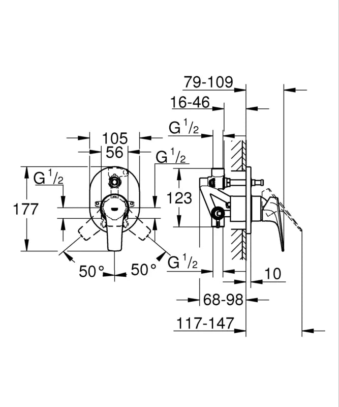 אינטרפוץ 4 דרך אובלי BAUFLOW כרום ניקל GROHE - תמונה 2