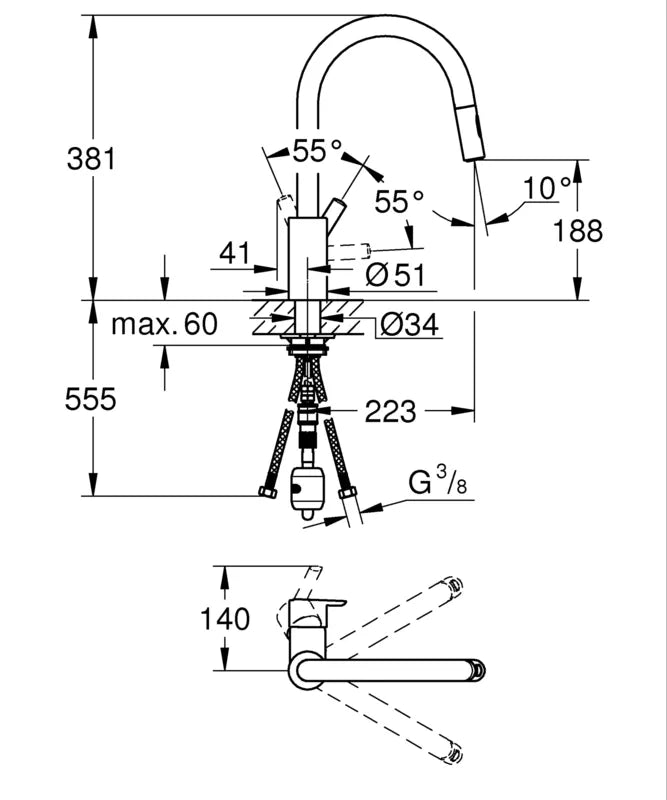 ברז מטבח נשלף FEEL כרום ניקל GROHE - תמונה 3