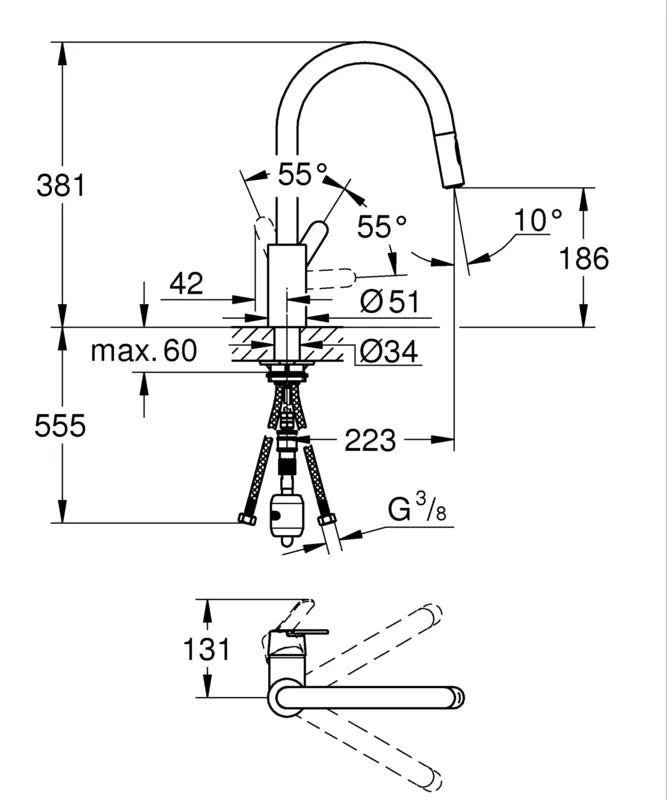 ברז מטבח נשלף GET כרום ניקל GROHE - תמונה 3