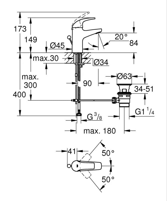 ברז פרח START CURVE פיה קצרה כרום ניקל GROHE - תמונה 2