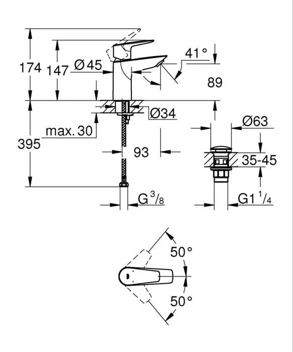 ברז פרח START EDGE פיה קצרה כרום ניקל GROHE