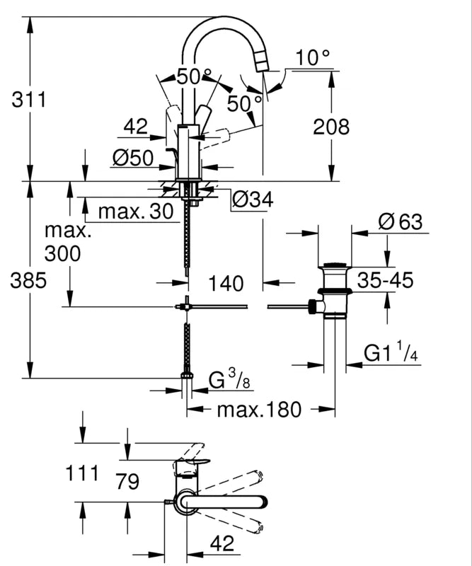 ברז פרח START פיה ארוכה כרום ניקל GROHE - תמונה 2