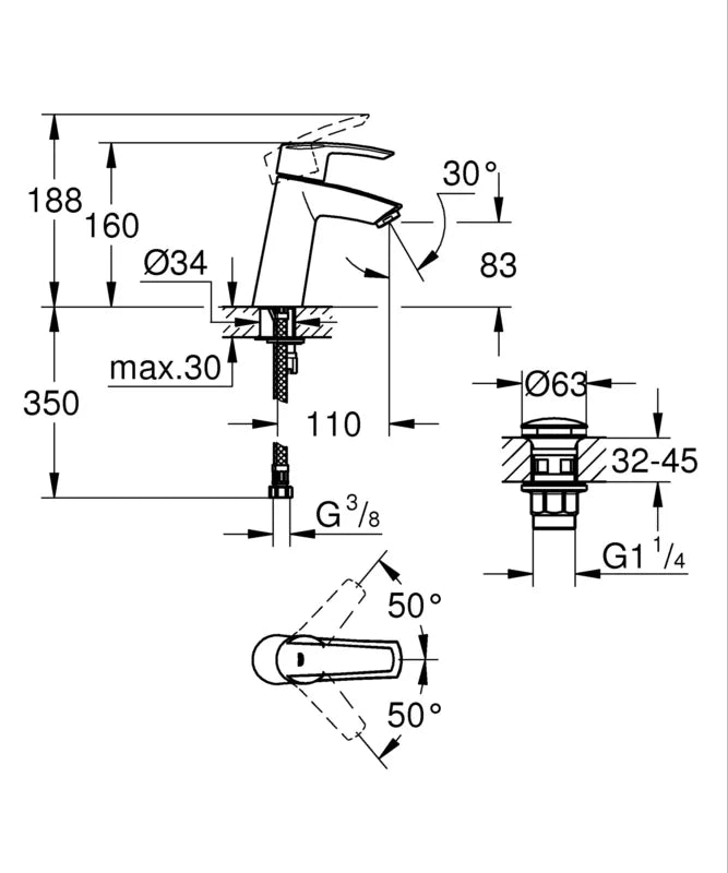 ברז פרח START פיה בינונית כרום ניקל GROHE - תמונה 2