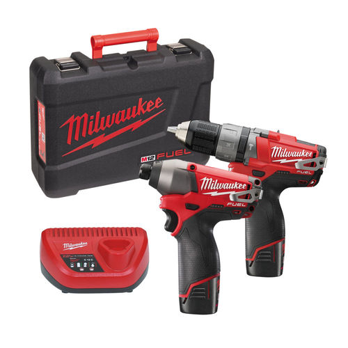 סט אימפקט + מברגה/מקדחה 12V + שתי סוללות 2.0 Milwaukee