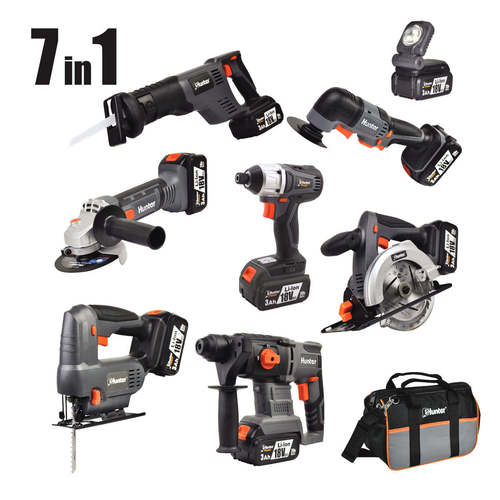 סט 7 כלים 18V + שלוש סוללות 3.0AH Hunter