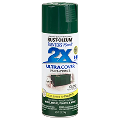 ספריי צבע ירוק זית מבריק + יסוד - 2X ULTRA COVER Gloss Hunter Green Rust-Oleum