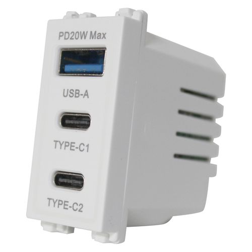 שקע USB 2.1A מהיר + TYPE C 3.0A 1 מודול בצבע שחור FETAYA