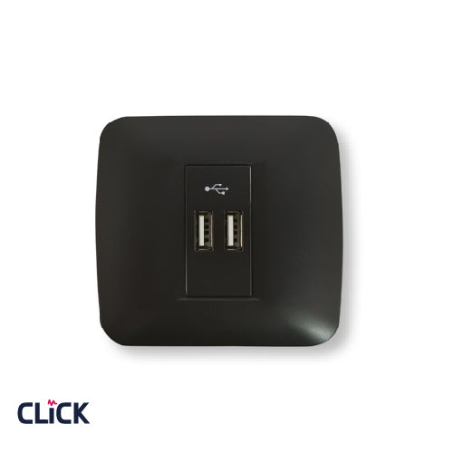 שקע USB 2.4A CLICK כפול לקופסא עגולה (55) מתח/זרם 230/16A בצבע שחור מט FETAYA