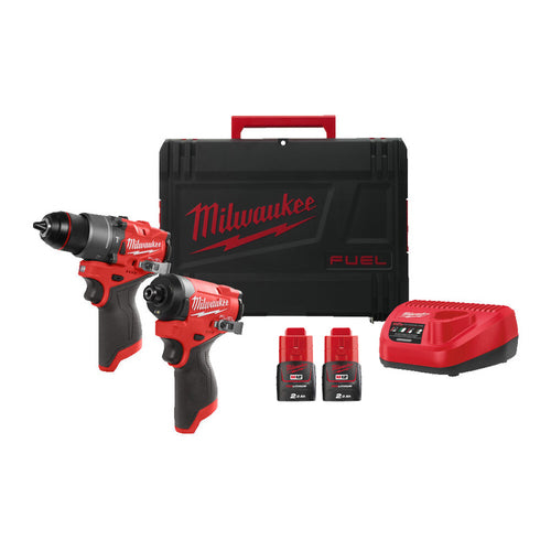 סט 12V מברגות אימפקט + מברגה/מקדחה + שתי סוללות 2AH Milwaukee